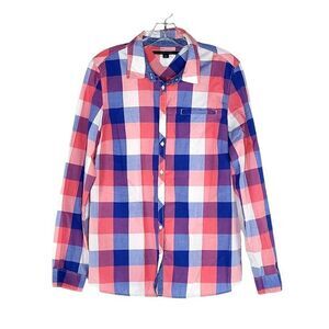 Tommy Hilfiger Button Front Shirt Women's Pink Blue Checkered Size Large